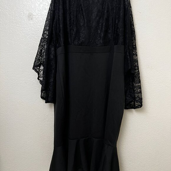 Black Lace Cocktail Party Event Dress Plus‎ Size 4XL Sheer Flare Sleeve Romantic - Picture 4 of 10